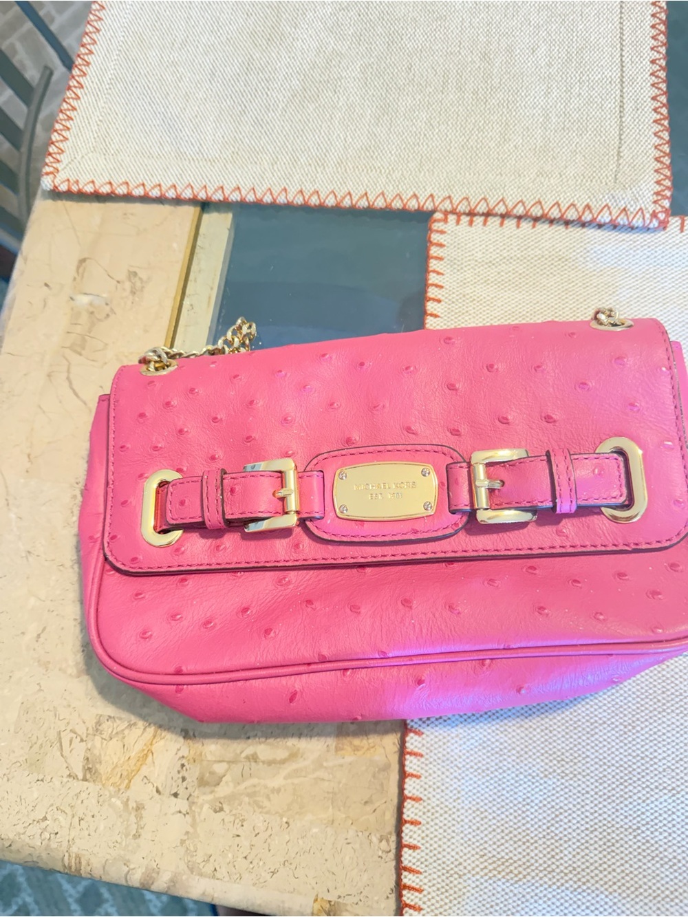 Michael Kors Hot Pink Leather Crossbody with Gold Hardware